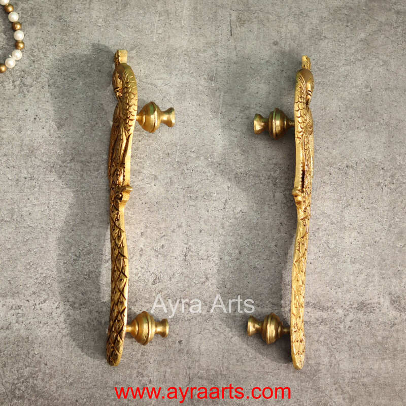 Peacock Door Handle Set for Main and Pooja Door - 9.5 Inch Height