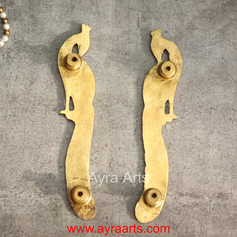 Peacock Door Handle Set for Main and Pooja Door - 9.5 Inch Height