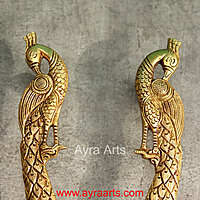 Peacock Door Handle Set for Main and Pooja Door - 9.5 Inch Height