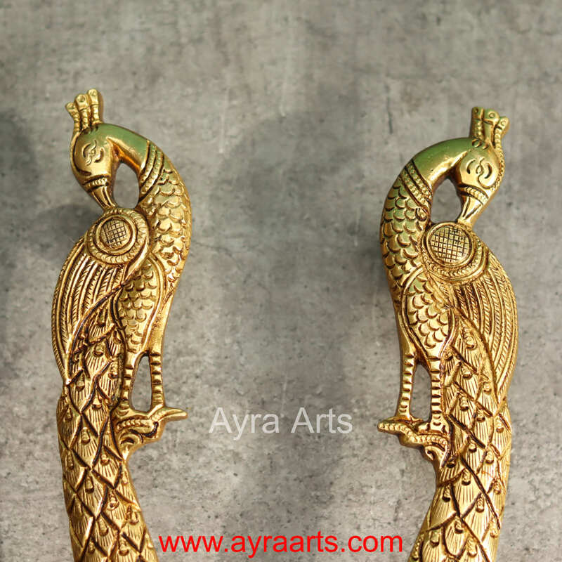 Peacock Door Handle Set for Main and Pooja Door - 9.5 Inch Height