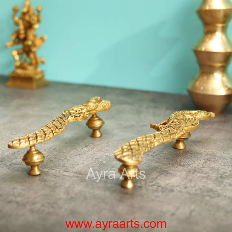 Peacock Door Handle Set for Main and Pooja Door - 9.5 Inch Height