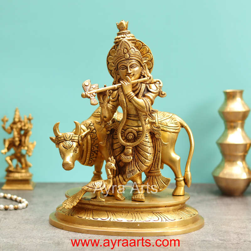 Brass Cow Krishna - 12 Inch Height
