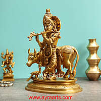Brass Cow Krishna - 12 Inch Height