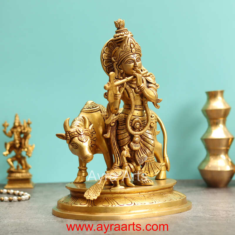 Brass Cow Krishna - 12 Inch Height