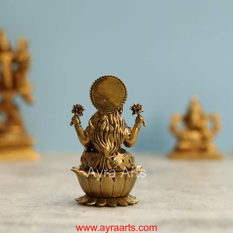 Premium Brass Goddess Dhana Lakshmi Idol sitting on Lotus - 4 Inch Height