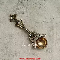 Premium Brass Hawan Spoon Achmani Spoon with chakra Design for Hawan Kund and Ghee Pooja Rituals - 6.5 Inch Length