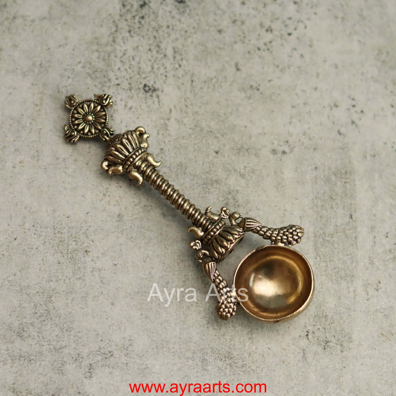 Premium Brass Hawan Spoon Achmani Spoon with chakra Design for Hawan Kund and Ghee Pooja Rituals - 6.5 Inch Length