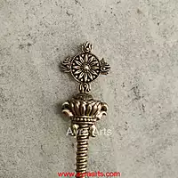 Premium Brass Hawan Spoon Achmani Spoon with chakra Design for Hawan Kund and Ghee Pooja Rituals - 6.5 Inch Length