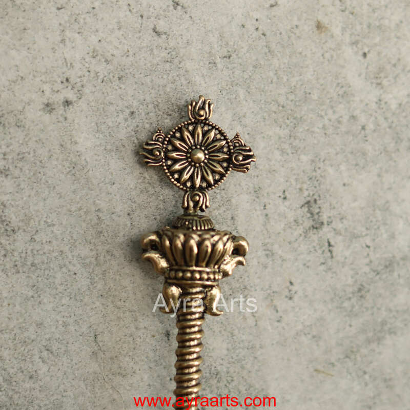 Premium Brass Hawan Spoon Achmani Spoon with chakra Design for Hawan Kund and Ghee Pooja Rituals - 6.5 Inch Length