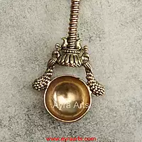 Premium Brass Hawan Spoon Achmani Spoon with chakra Design for Hawan Kund and Ghee Pooja Rituals - 6.5 Inch Length