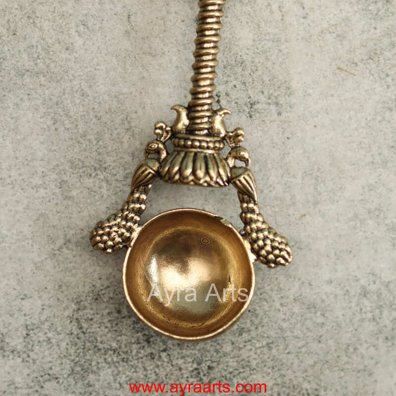 Premium Brass Hawan Spoon Achmani Spoon with chakra Design for Hawan Kund and Ghee Pooja Rituals - 6.5 Inch Length