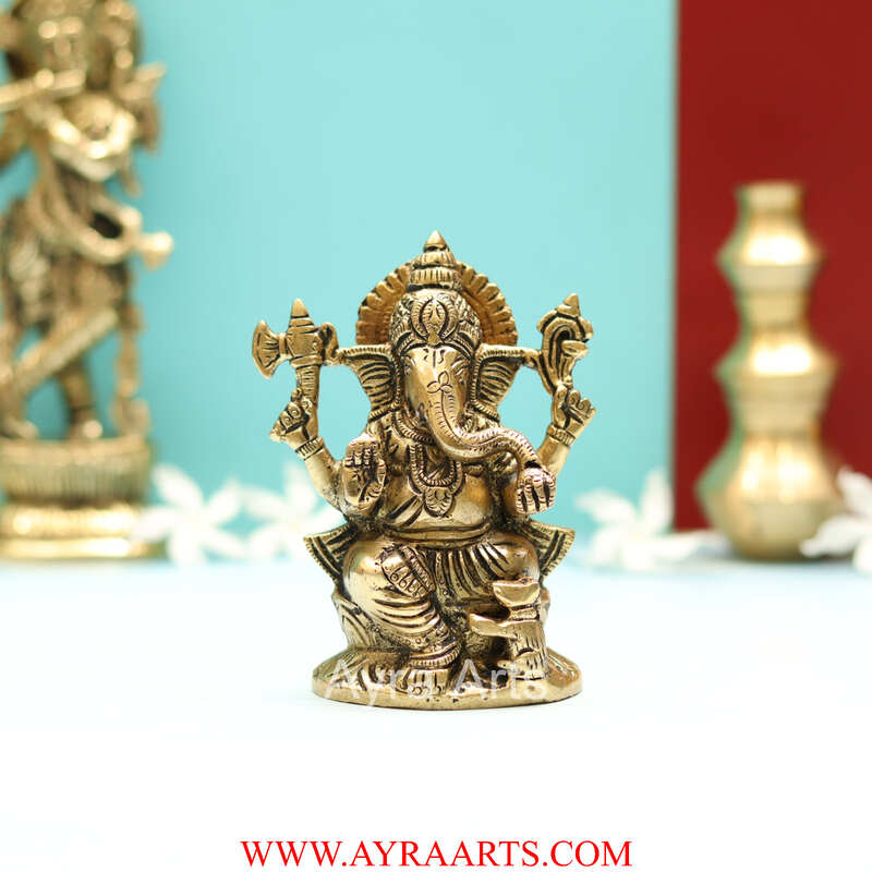 Brass Lord Ganesha Ganesh Idol Statue Murti - 5 Inch Height