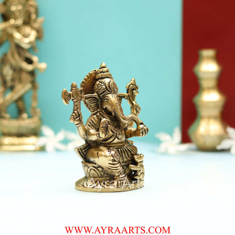 Brass Lord Ganesha Ganesh Idol Statue Murti - 5 Inch Height