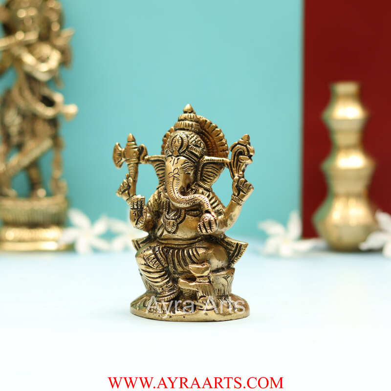 Brass Lord Ganesha Ganesh Idol Statue Murti - 5 Inch Height