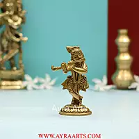 Brass Superfine Small Standing Bal Krishna Idol Playing Flute - 4.5 Inch Height