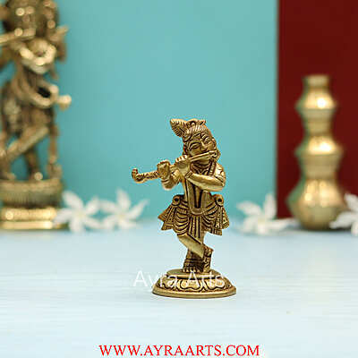 Brass Superfine Small Standing Bal Krishna Idol Playing Flute - 4.5 Inch Height