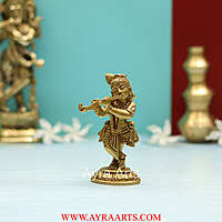 Brass Superfine Small Standing Bal Krishna Idol Playing Flute - 4.5 Inch Height