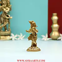 Brass Superfine Small Standing Bal Krishna Idol Playing Flute - 4.5 Inch Height