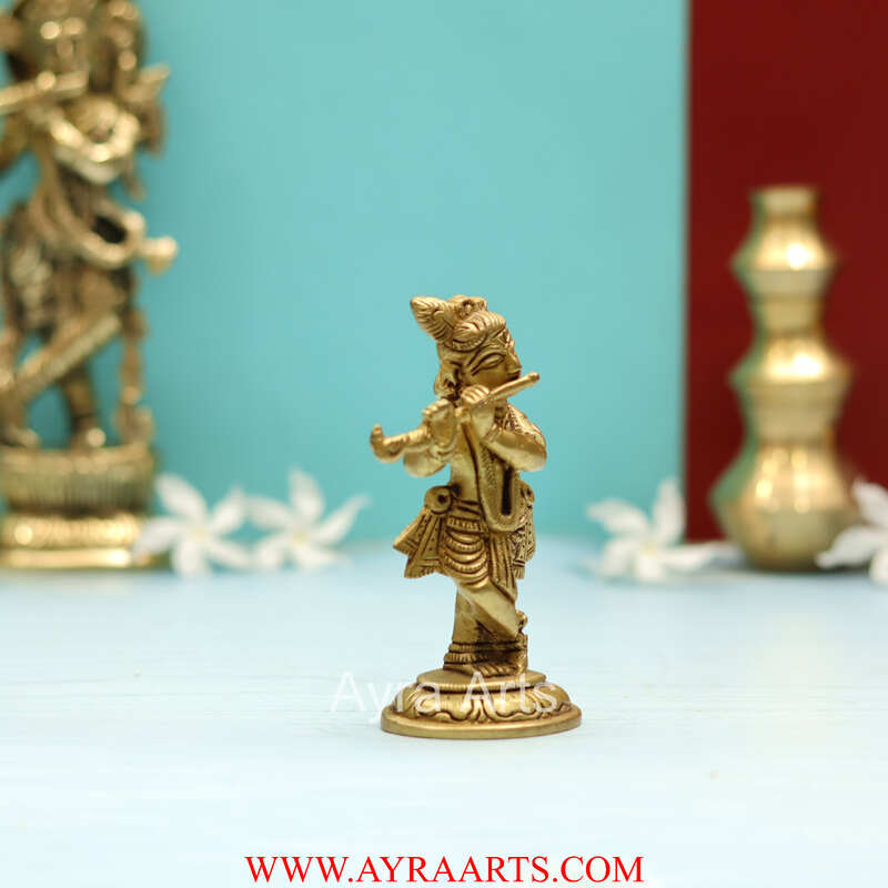 Brass Superfine Small Standing Bal Krishna Idol Playing Flute - 4.5 Inch Height