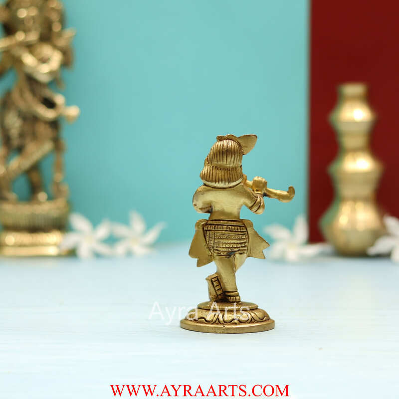 Brass Superfine Small Standing Bal Krishna Idol Playing Flute - 4.5 Inch Height