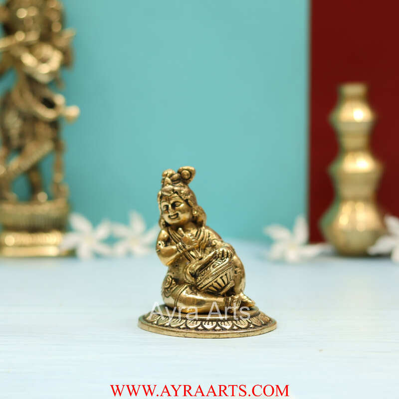 Brass Baby krishna Makhan Chor Bal Gopal Murti - 3.5 Inch Height