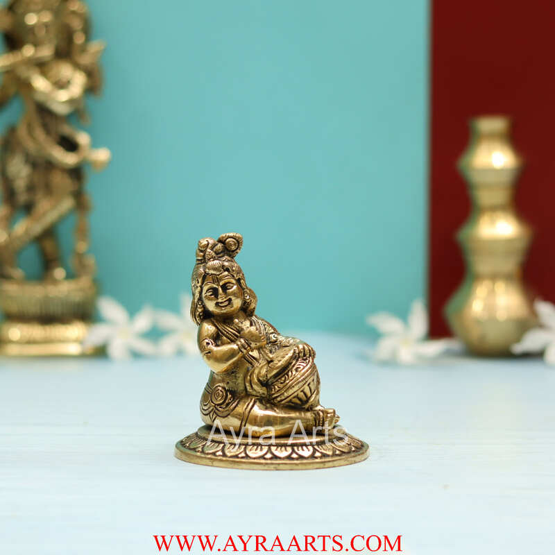 Brass Baby krishna Makhan Chor Bal Gopal Murti - 3.5 Inch Height