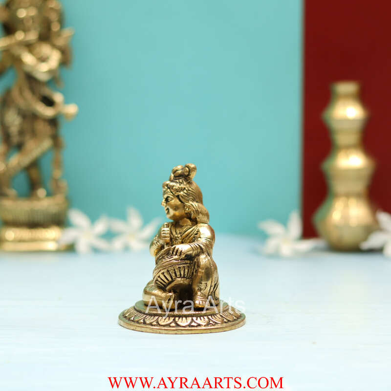 Brass Baby krishna Makhan Chor Bal Gopal Murti - 3.5 Inch Height