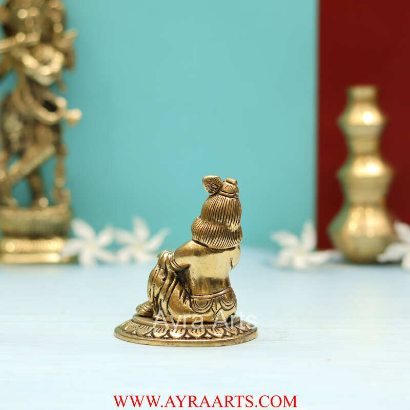 Brass Baby krishna Makhan Chor Bal Gopal Murti - 3.5 Inch Height
