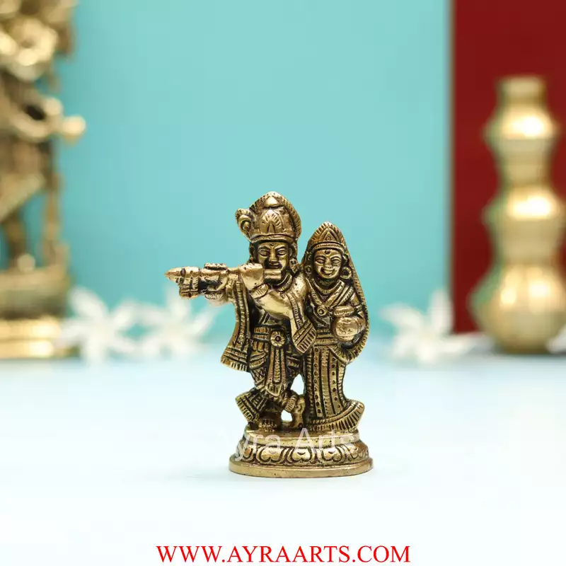 Brass Superfine Small Radha Krishna Together Idol - 4 Inch Height