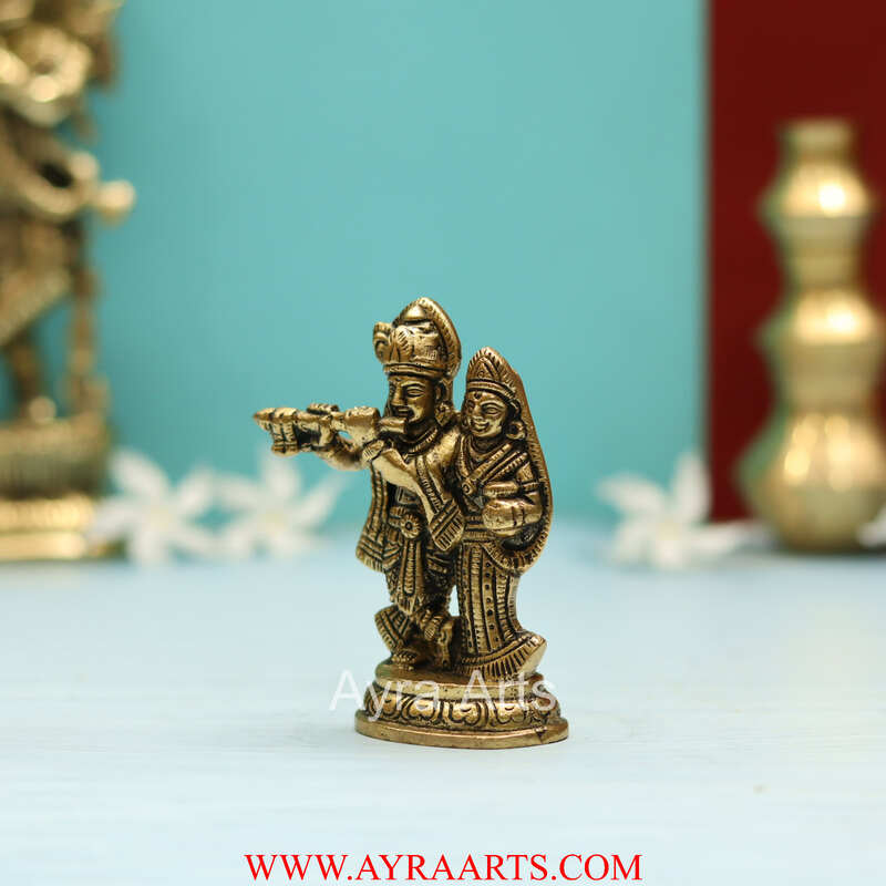 Brass Superfine Small Radha Krishna Together Idol - 4 Inch Height