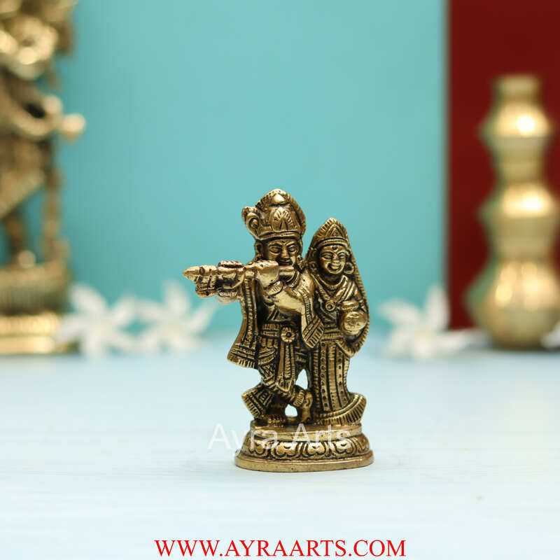 Brass Superfine Small Radha Krishna Together Idol - 4 Inch Height