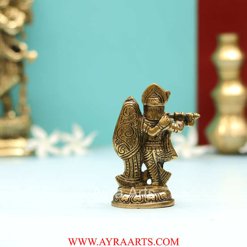 100% Pure Brass Radha Krishna Statue for Pooja Room and Home Decor - 4 Inch Height