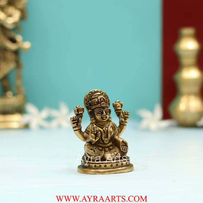 Brass Goddess  Shri Maha Lakshmi Idol - 3 Inch Height