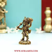 Handmade Brass Hanuman Statue Lifting Sanjeevani Booti Mountain - 4 Inch Height