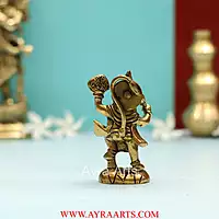 Handmade Brass Hanuman Statue Lifting Sanjeevani Booti Mountain - 4 Inch Height