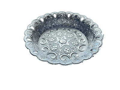 Silver plated plastic decorative plates small  with flower design (Pack of 8pcs)