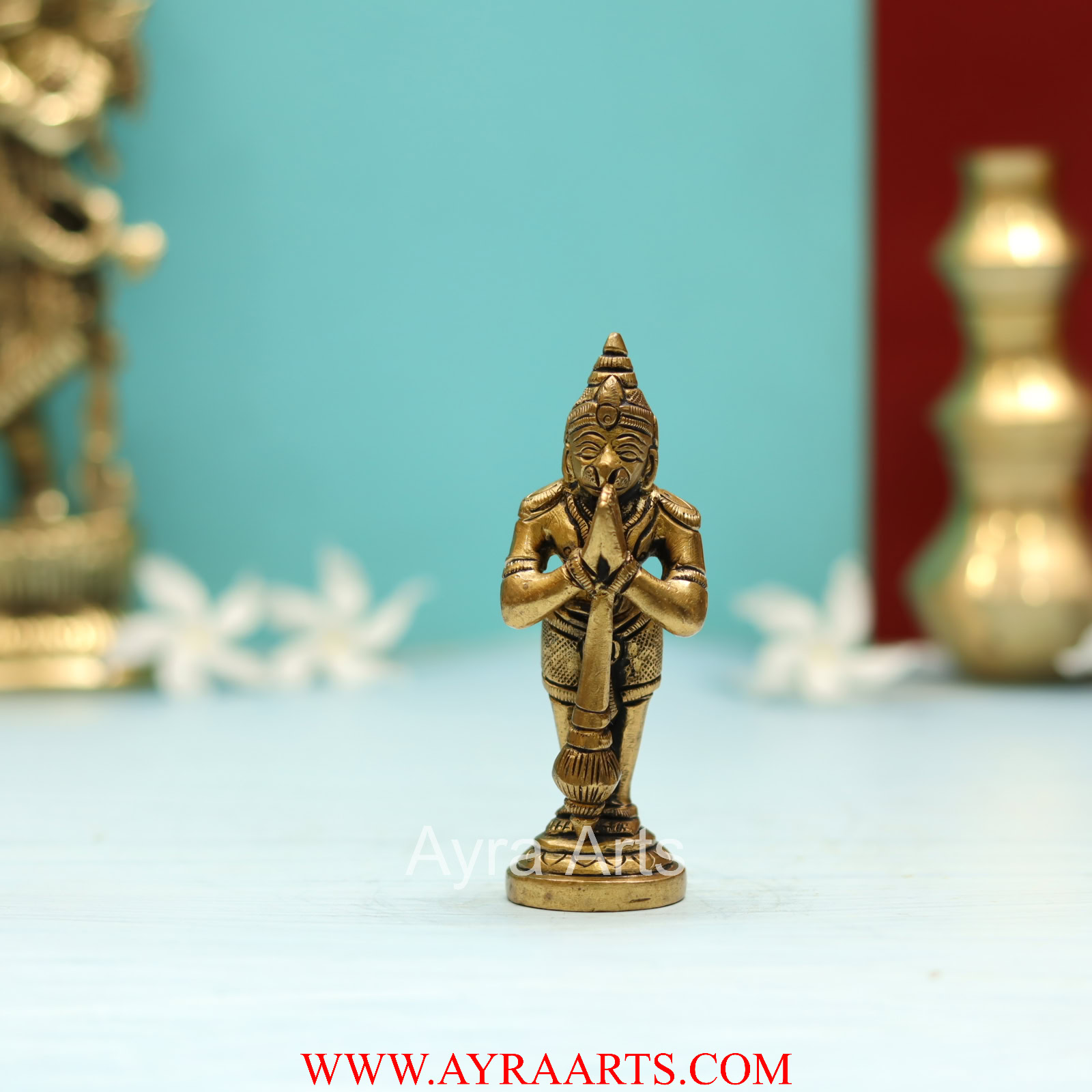 Brass Lord Hanuman Strength God Sculpture Bajrangbali Murti - 4 Inch Height