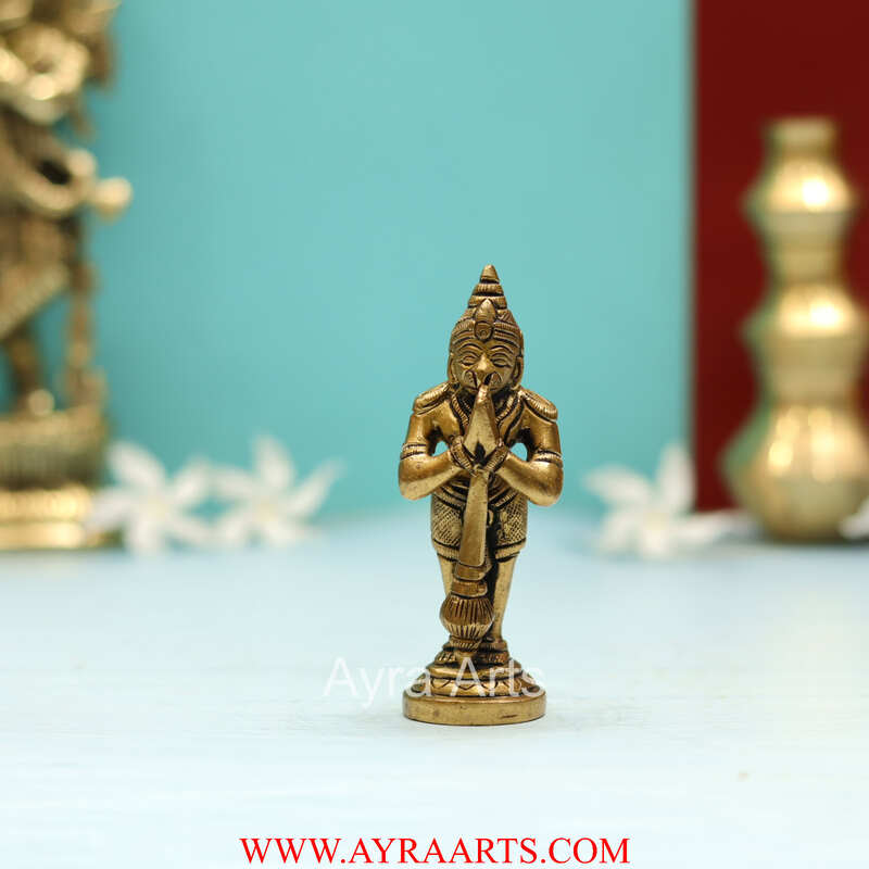 Brass Lord Hanuman Strength God Sculpture Bajrangbali Murti - 4 Inch Height