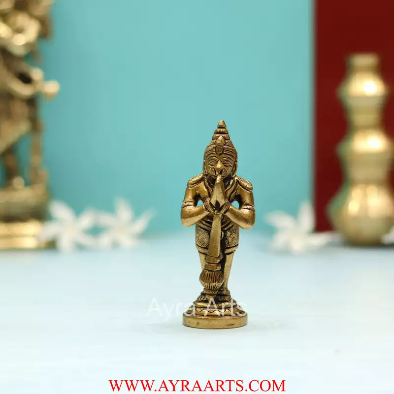 Brass Lord Hanuman Strength God Sculpture Bajrangbali Murti - 4 Inch Height