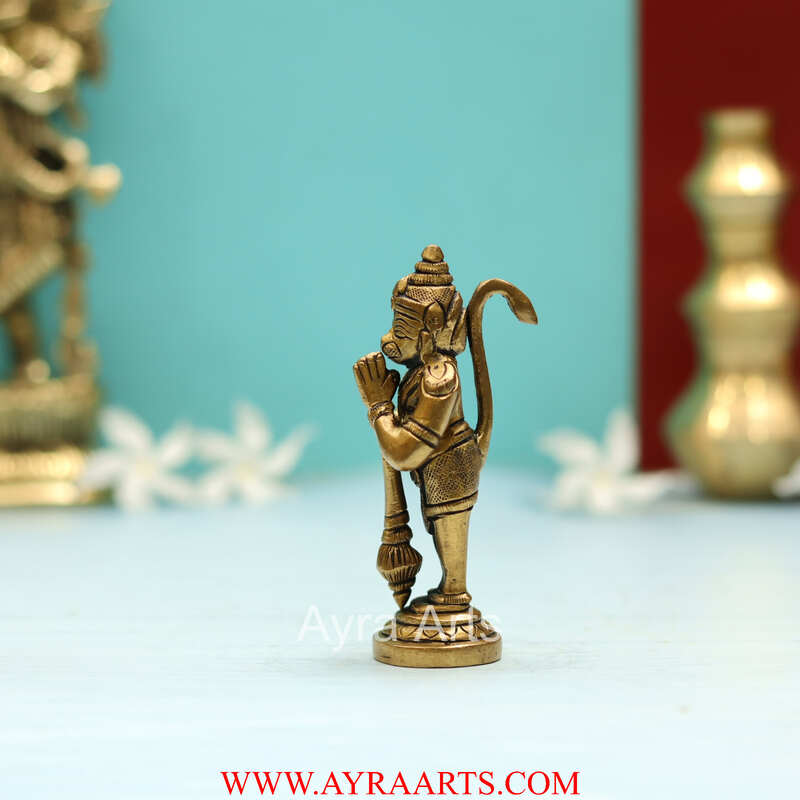 Brass Lord Hanuman Strength God Sculpture Bajrangbali Murti - 4 Inch Height