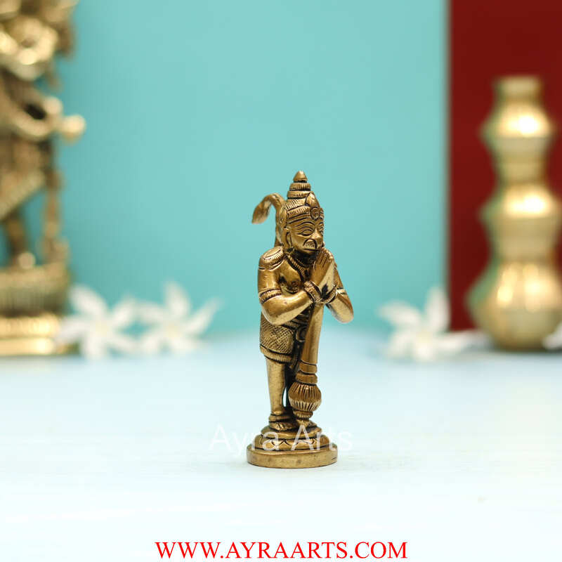Brass Lord Hanuman Strength God Sculpture Bajrangbali Murti - 4 Inch Height