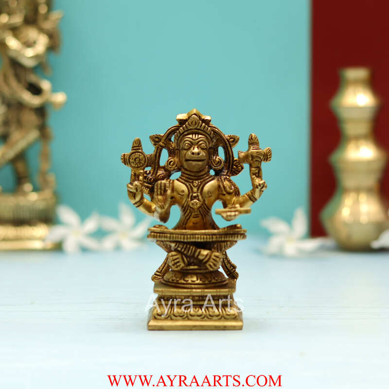 Brass Yoganjaneya Yoga Hanuman Idol for Strength, Devotion & Home Pooja Room - 4.5 Inch Height