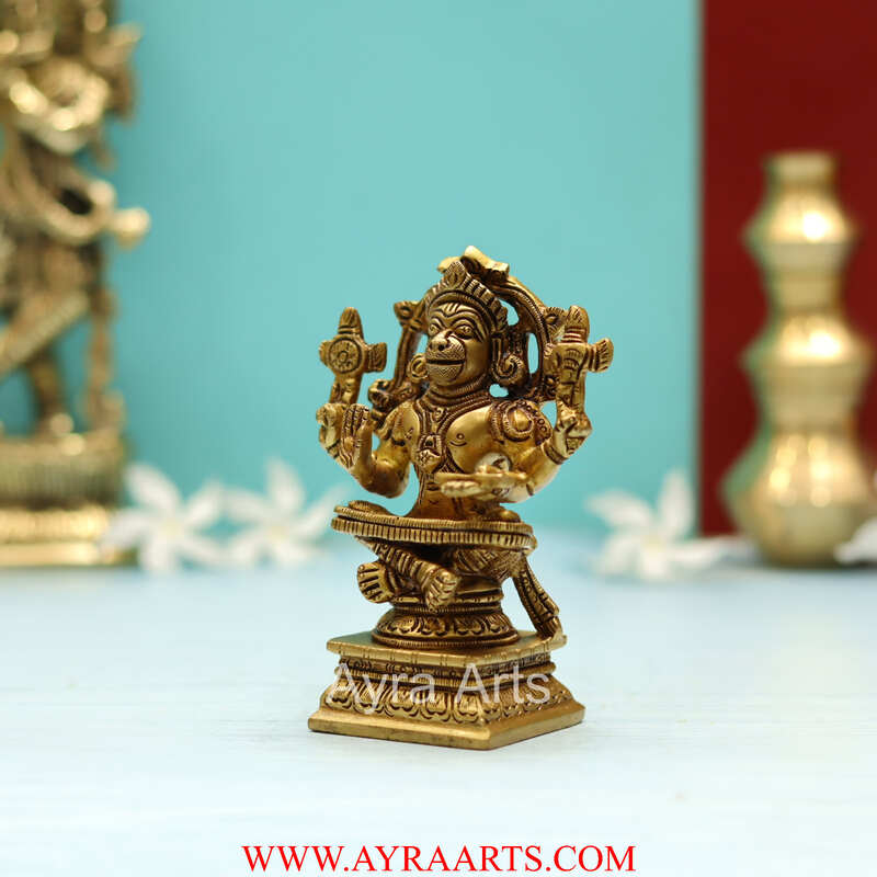 Brass Yoganjaneya Yoga Hanuman Idol for Strength, Devotion & Home Pooja Room - 4.5 Inch Height