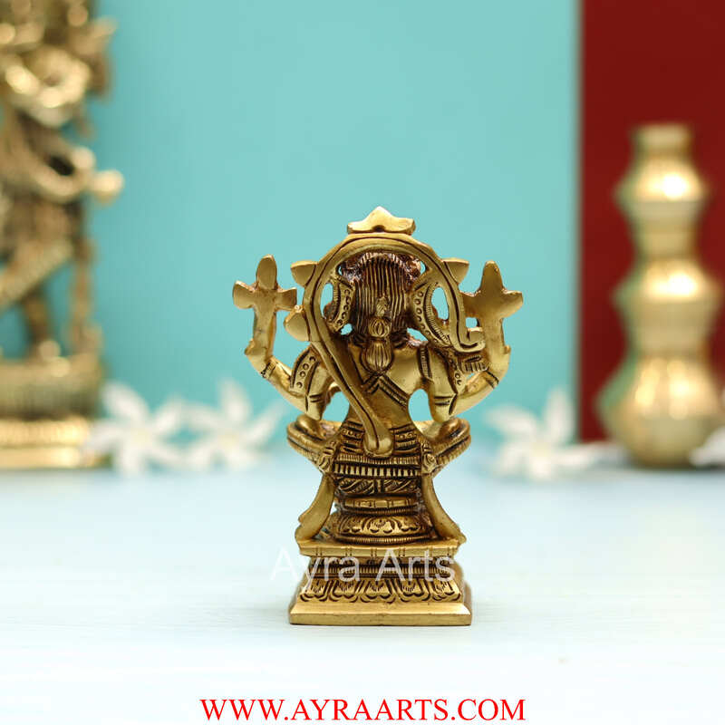 Brass Yoganjaneya Yoga Hanuman Idol for Strength, Devotion & Home Pooja Room - 4.5 Inch Height