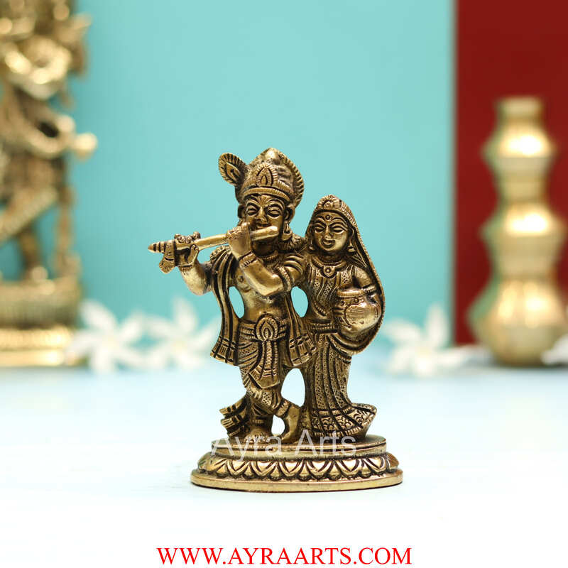 Standing Radha Krishna Brass Statue - 4.5 Inch Height