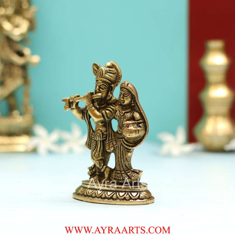 Standing Radha Krishna Brass Statue - 4.5 Inch Height