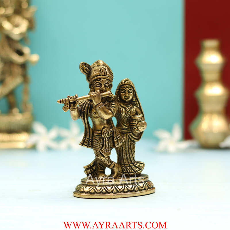 Standing Radha Krishna Brass Statue - 4.5 Inch Height