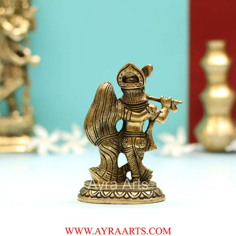 Standing Radha Krishna Brass Statue - 4.5 Inch Height