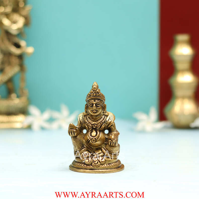 Brass Lord Kuber Statue for Wealth & Prosperity - 3.5 Inch Height