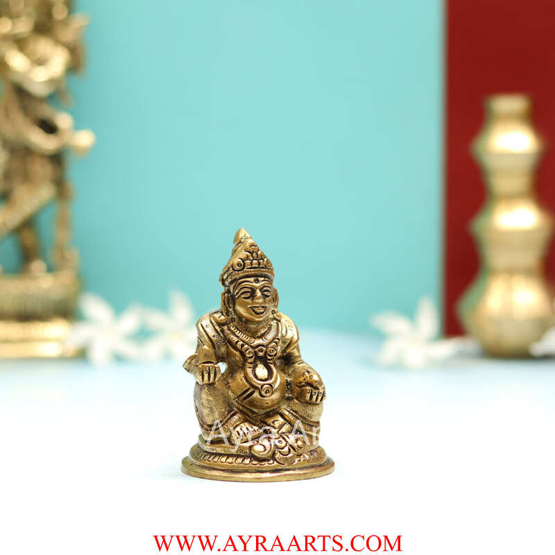 Brass Lord Kuber Statue for Wealth & Prosperity - 3.5 Inch Height